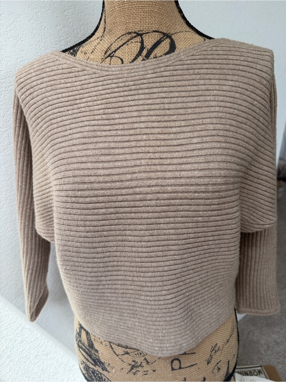 Anthropologie Ribbed Off-the-Shoulder Sweater in Taupe